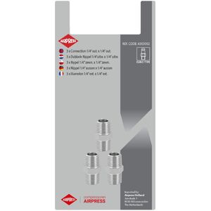 Dubbele nippel 1/4" uitwendig 3 stuks in blister
