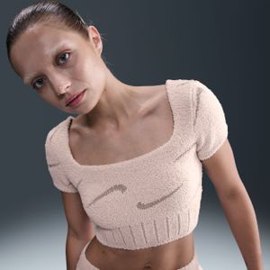 Nike Phoenix Cozy Bouclé cropped knit damestop met korte mouwen - Roze