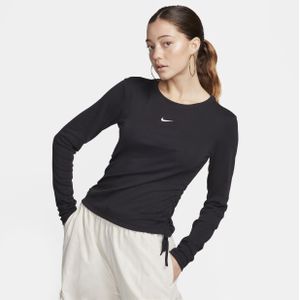 Nike Sportswear Essential korte damestop met ribbels en lange mouwen - Zwart