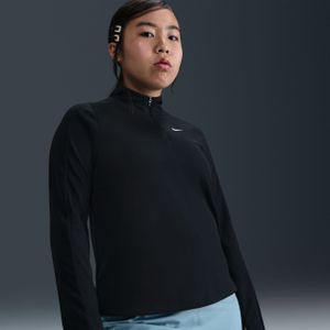 Nike Dri-FIT meisjestop met halflange rits en lange mouwen (ruimere maten) - Zwart