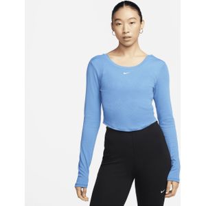 Nike Sportswear Chill Knit aansluitende top met mini-rib, lange mouwen en een diep uitgesneden rug voor dames - Blauw