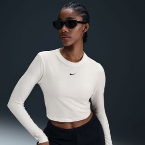 Nike Chill Knit korte aansluitende damestop met lange mouwen - Wit