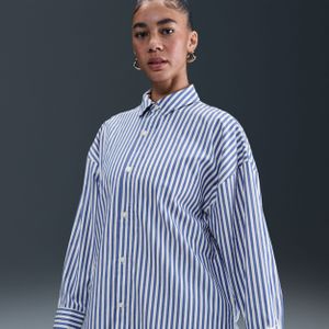 Nike Chill Poplin oversized damesshirt met strepen en knoopsluiting - Blauw