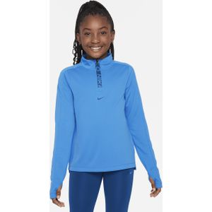 Nike Pro Dri-FIT meisjestop met lange mouwen en halflange rits - Blauw