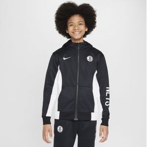Brooklyn Nets Showtime Nike Dri-FIT NBA-hoodie met rits over de hele lengte voor kids - Zwart