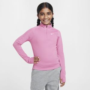 Nike Dri-FIT top met halflange rits en lange mouwen voor meisjes - Roze