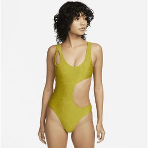 Nike Swim zwempak met uitsneden voor dames (eendelig) - Groen