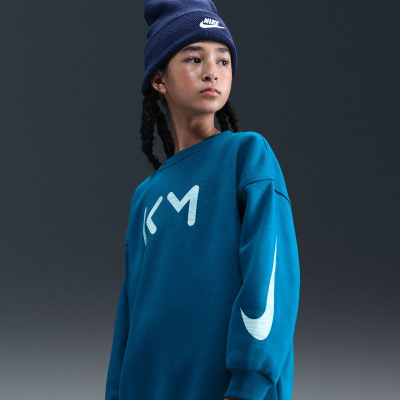 Kylian Mbappé Club Fleece Nike oversized voetbalsweatshirt met ronde hals voor meisjes - Blauw