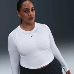 Nike Chill Knit korte aansluitende damestop met lange mouwen (Plus Size) - Wit
