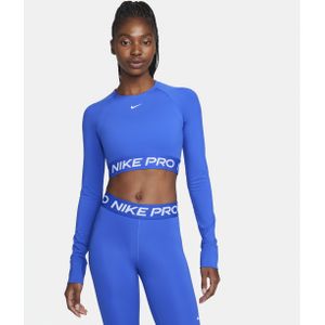 Nike Pro Dri-FIT korte top met lange mouwen voor dames - Blauw