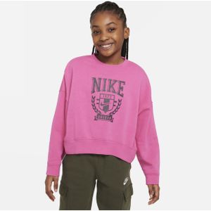 Nike Sportswear oversized sweatshirt van fleece met ronde hals voor meisjes - Rood