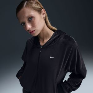 Nike Sportswear Chill Knit ruimvallende velours dameshoodie met rits over de hele lengte - Zwart