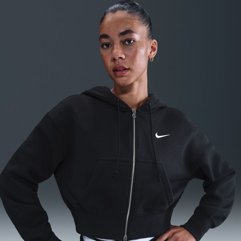 Nike - Phoenix Crop Full Zip Hoodie - Zwart - Dames