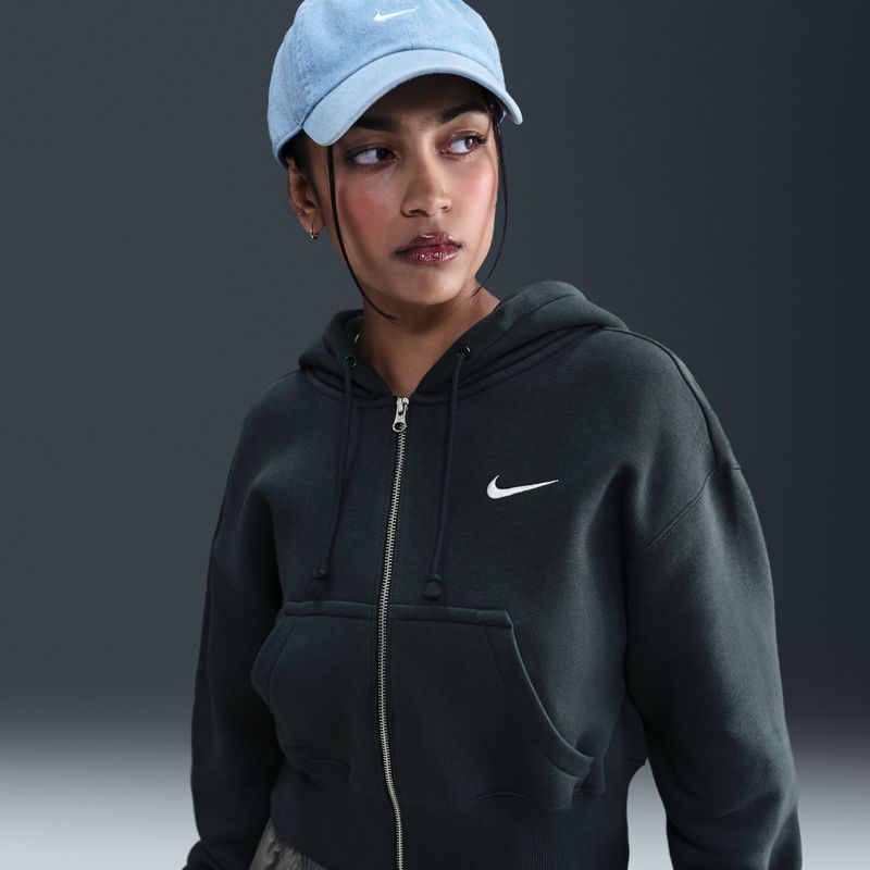 Nike - Phoenix Crop Full Zip Hoodie - Groen - Dames