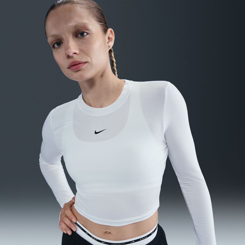 Nike Chill Knit korte aansluitende damestop met lange mouwen - Wit
