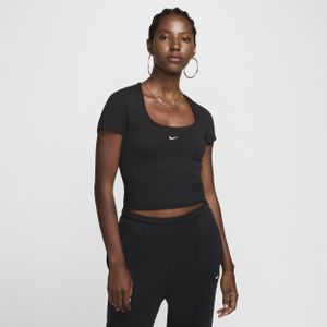 Nike Sportswear Chill Knit damestop met korte mouwen en vierkante hals - Zwart
