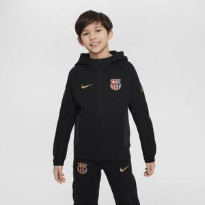 FC Barcelona Tech Fleece Nike voetbalhoodie met rits over de hele lengte voor jongens - Zwart