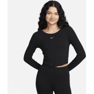 Nike Sportswear Chill Knit aansluitende top met mini-rib, lange mouwen en een diep uitgesneden rug voor dames - Zwart