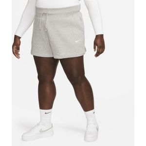 Nike Phoenix Fleece damesshorts met hoge taille en ruimvallende pasvorm (Plus Size) - Grijs