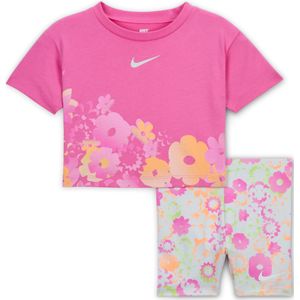 Nike Flow-Ral tweedelige set met bikeshorts met print voor baby's (12-24 maanden) - Grijs