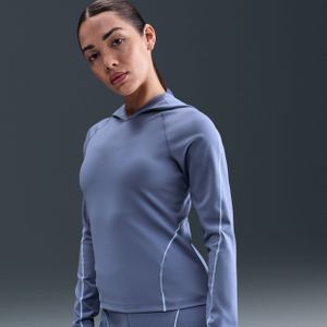 Nike Universa aansluitende Dri-FIT damestop met capuchon en lange mouwen - Blauw