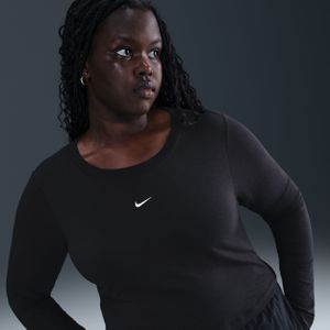 Nike Chill Knit korte aansluitende damestop met lange mouwen (Plus Size) - Zwart