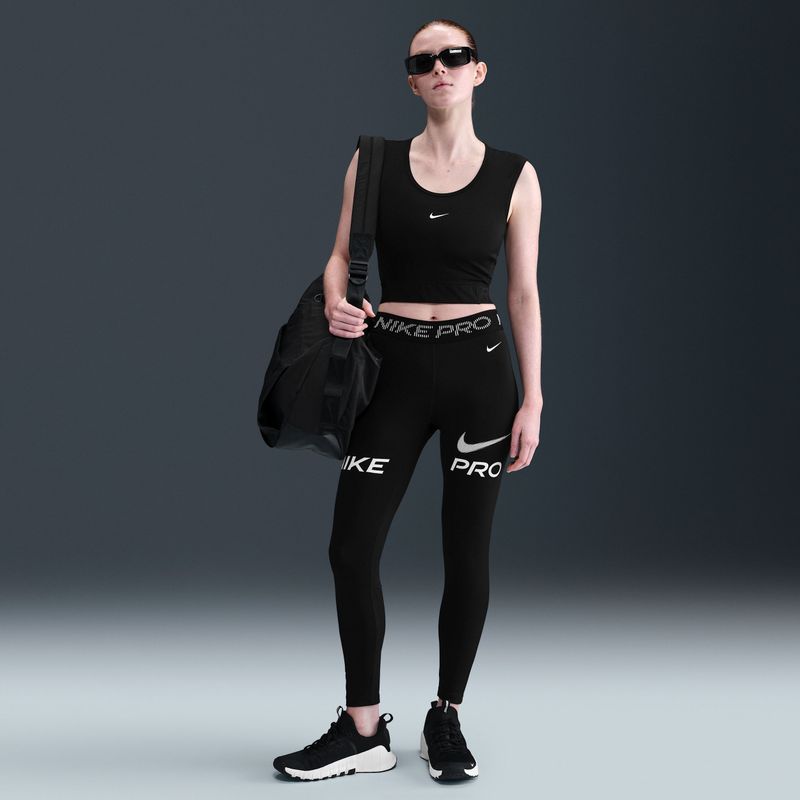 Nike Pro 7/8-legging - Zwart - Dames - Met Halfhoge Taille en Mesh Vlakken