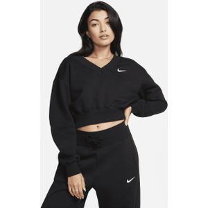 Nike Sportswear Phoenix Fleece korte damestop met V-hals - Zwart