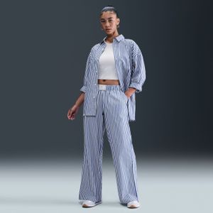 Nike Chill Poplin ruimvallende gestreepte damesbroek met halfhoge taille - Blauw