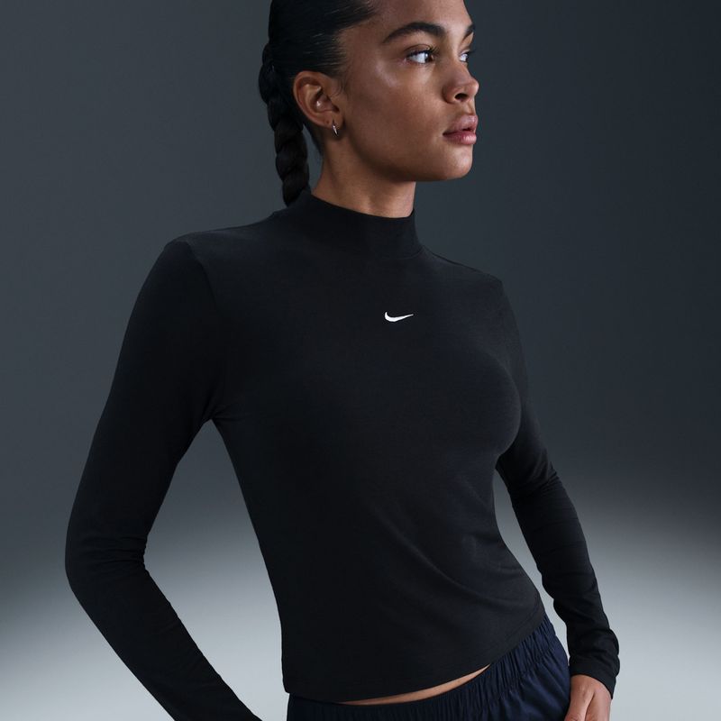 Nike Chill Knit - T-shirt - Zwart - Aansluitend met Mock-hals en Lange Mouwen