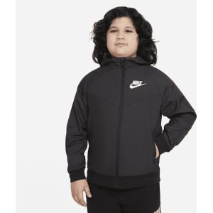 Nike Sportswear Windrunner ruimvallend jongensjack op heuplengte met capuchon (ruimere maten) - Zwart