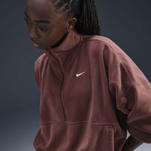 Nike One Therma-FIT oversized fleecetop met halflange rits voor dames - Bruin