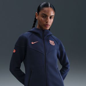 FC Barcelona Tech Windrunner Derde Nike Total 90 voetbalhoodie van fleece met rits voor dames - Blauw