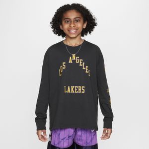 Los Angeles Lakers 2023/24 Icon Edition Nike Max90 NBA-shirt met lange mouwen voor jongens - Zwart