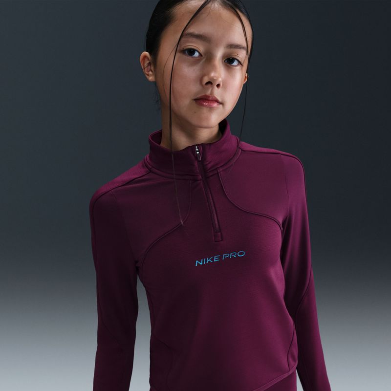 Nike Pro Therma-FIT - Meisjestop - Rood - Halflange Rits - Lange Mouwen