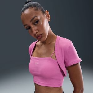 Nike Chill Knit aansluitende, korte 2-in-1-damestop met mini-rib - Roze