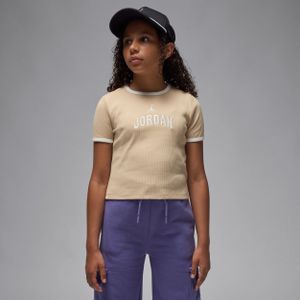 Jordan semi-gecropte geribbelde T-shirt voor kids - Bruin