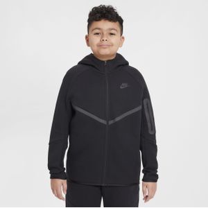 Nike Tech Fleece hoodie met rits over de hele lengte voor kids (ruimere maten) - Zwart