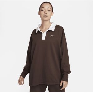 Nike Sportswear Essential oversized polo met lange mouwen voor dames - Bruin