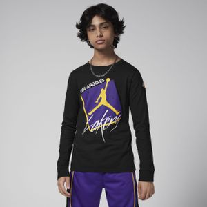 Los Angeles Lakers Courtside Statement Edition Jordan Max90 NBA-shirt met lange mouwen voor jongens - Zwart