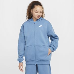 Nike Sportswear Club Fleece oversized hoodie met rits over de hele lengte voor meisjes - Blauw