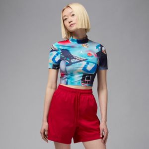 Jordan knit croptop met korte mouwen en print voor dames - Wit