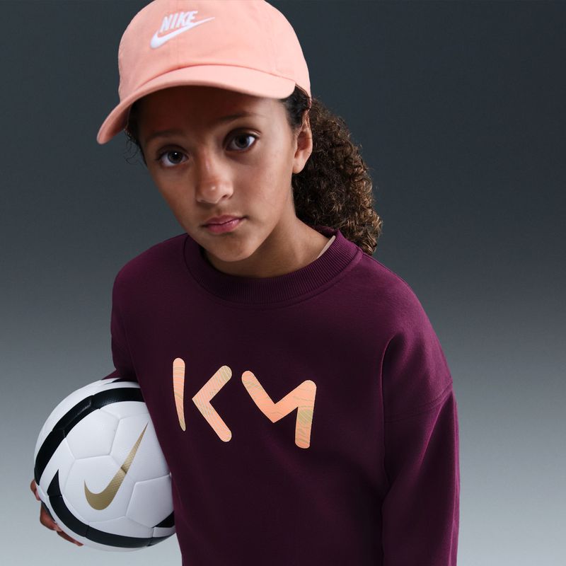 Kylian Mbappé Club Fleece Nike oversized voetbalsweatshirt met ronde hals voor meisjes - Rood
