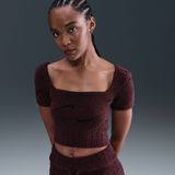 Nike Phoenix Cozy Bouclé cropped knit damestop met korte mouwen - Rood