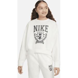 Nike Sportswear oversized sweatshirt van fleece met ronde hals voor meisjes - Wit