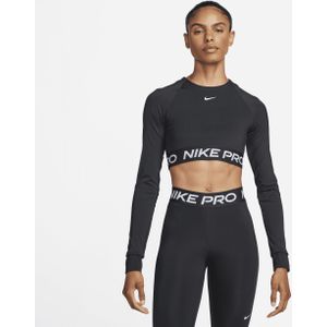 Nike Pro Dri-FIT korte top met lange mouwen voor dames - Zwart