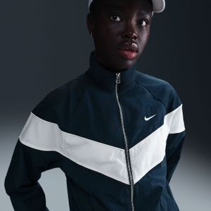 Nike Windrunner ruimvallend geweven damesjack met uv-bescherming en rits over de hele lengte - Blauw