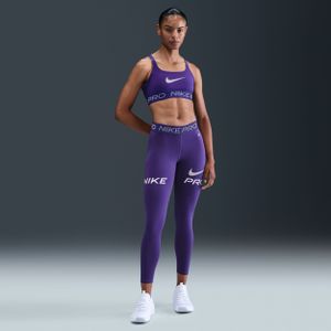 Nike Pro 7/8-legging met halfhoge taille, mesh vlakken en graphic voor dames - Paars