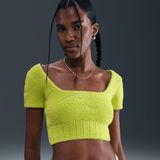Nike Phoenix Cozy Bouclé cropped knit damestop met korte mouwen - Groen
