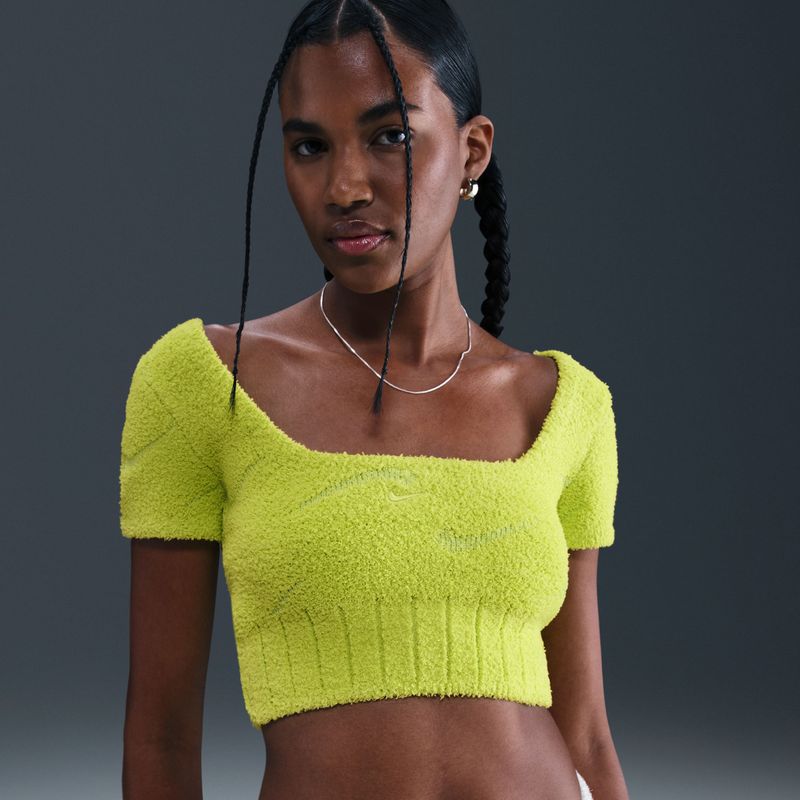 Nike Phoenix Cozy Bouclé cropped knit damestop met korte mouwen - Groen